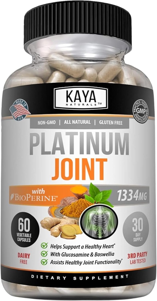 Kaya Naturalsプラチナ - 自然はバイオペリン、グルコサミン、ボスウェリア、健康な抗酸化特性、ターメリッククルクミン1334mg - 60カプセルを作った
