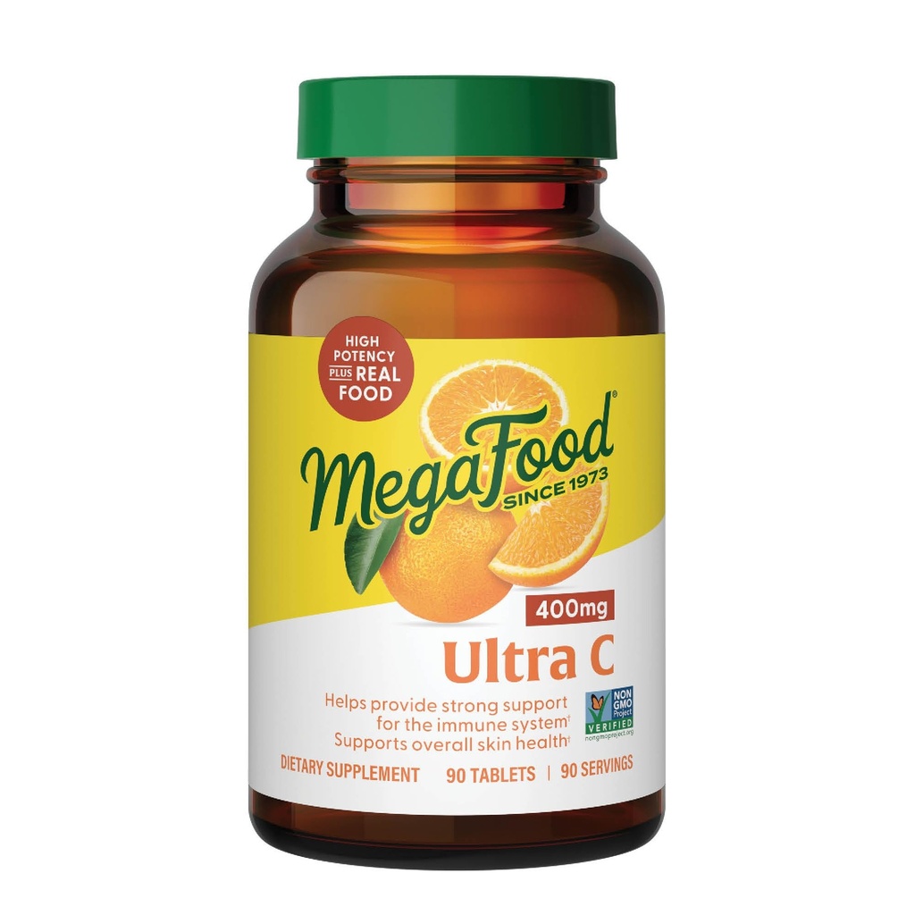MegaFood Ultra C 400 mg - ビタミンCとビーガン免疫サポートサプリメント, ブロッコリーを含む本物の食品で作られています, ニンジン, クランベリー&玄米, グルテンフリー, コーシャ - 90 錠, 90 サービング