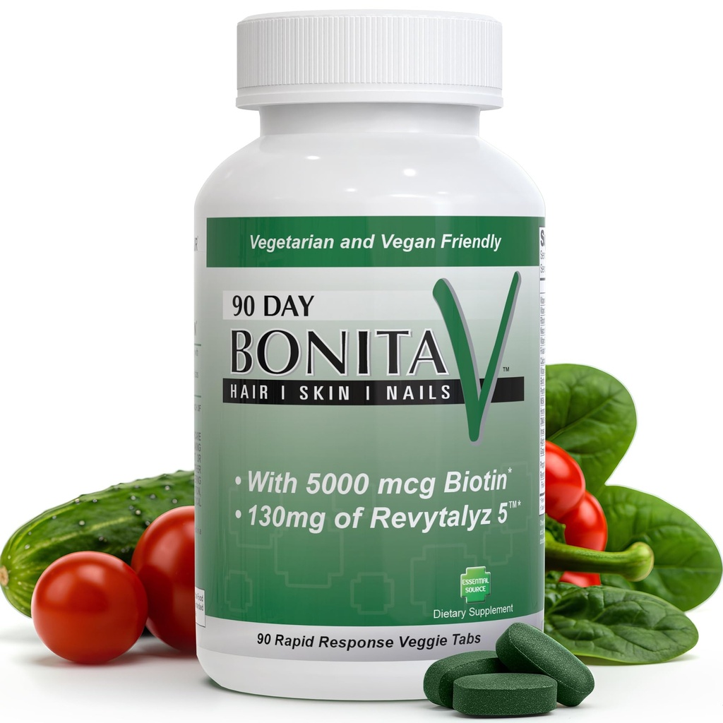 エッセンシャルソースビオチン(Biotina Vitaminas) - 女性&男性のためのヘアスキンネイルビタミン - 5000 mcg - 毛の成長サポートサプリメント - 90錠 - Revytalyz 5、ビタミンA、C、B12 - 米国製