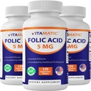 Vitamatic の葉酸 5mg (5000 mcg) - びんごとの 120 のベジタリアン タブレット–ビタミン B9 (Folate) - 3-パック | 合計 360 のタブレット