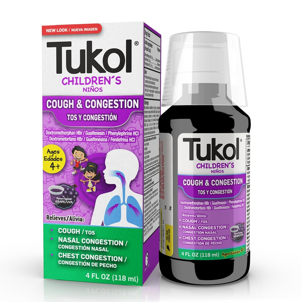 TUKOLの子供の咳の薬 - 咳 & 混雑の救済, 子供のための胸当て咳の抑制剤, 子供の風邪と咳の薬, 年齢のための子供たちの咳のシロップ 4 FL OZ