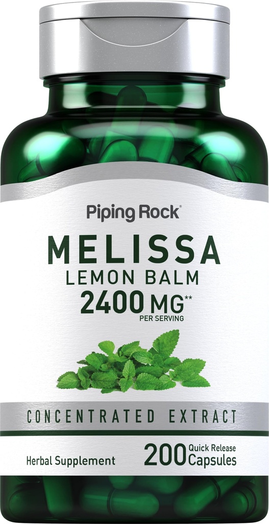 パイピングロックレモンバームカプセル2400mg | 200カウント | レモンバームエキス | メリッサハーブサプリメント | グルテンフリー、非GMO