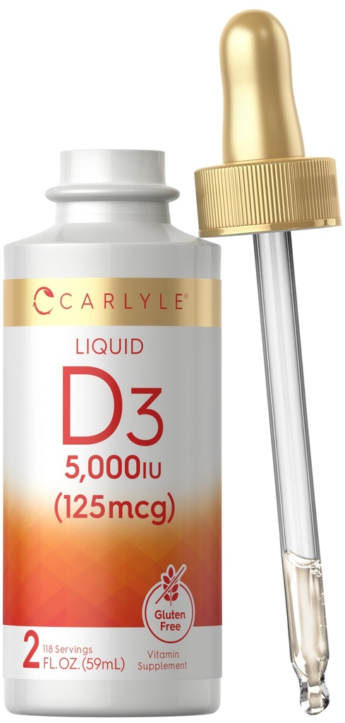 カーライル液ビタミンD3 | 5000 IU(125 mcg) | 2 oz | ベジタリアン・非GMO・グルテンフリー対応サプリメント | ビタミンD 液滴(大人用)