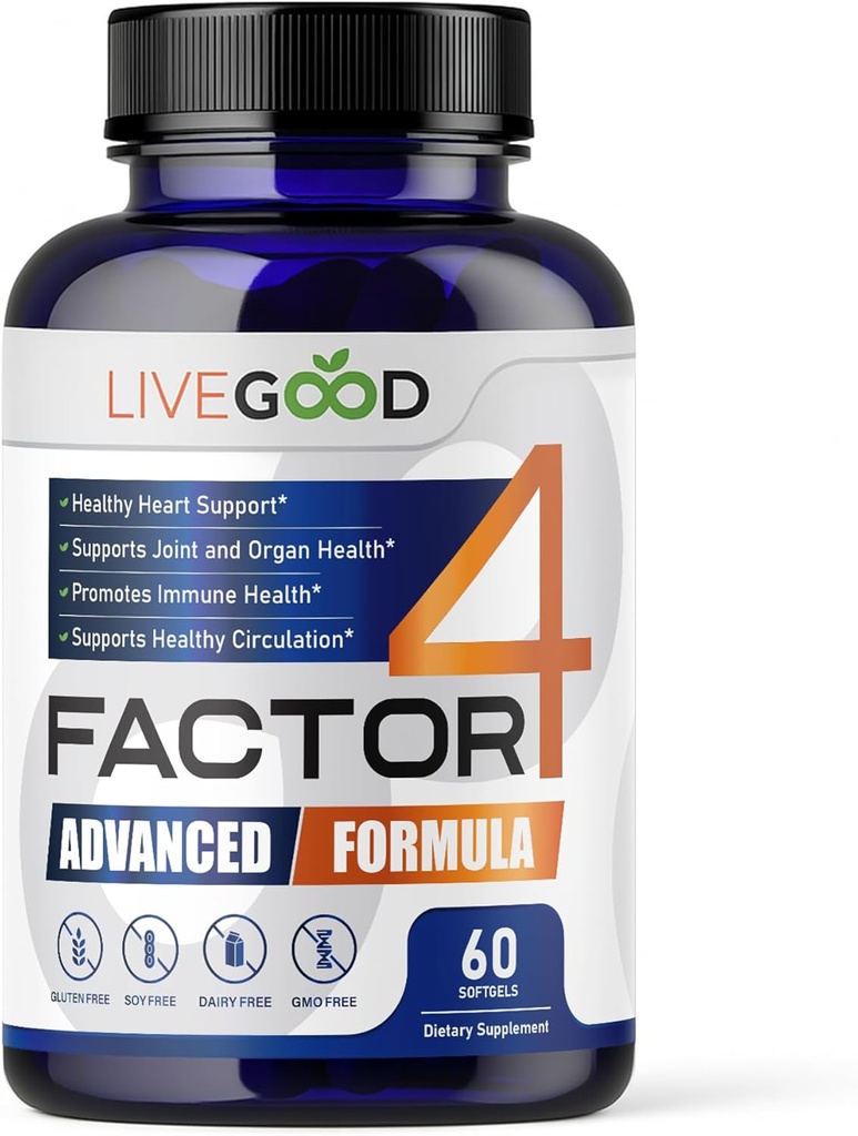 LIVEGOODTMファクター4、EPA&DHA、CoQ10、およびTurmeric、高度Q10 Coenzyme&CoQ10の補足、DHAは中心、接合箇所及び免疫サポートのための補足、米国、60の計算で作られる、