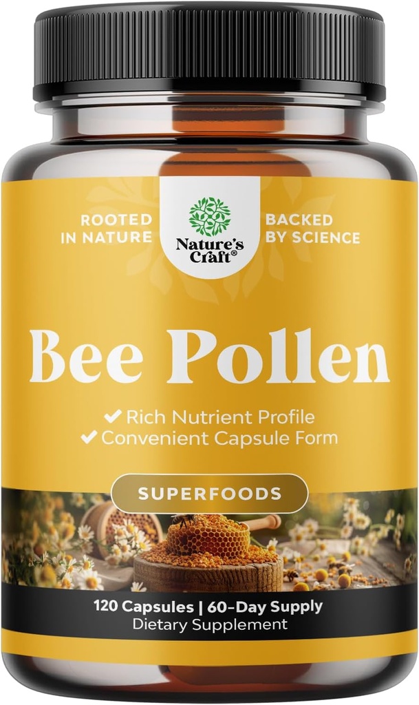 Bee Pollen Pills for Breast Growth 120 Ct - Bee Pollen Supplement 1000mg 自然に摂取するビタミン鉱物と酵素 - Breast Support Supplement - ベジタリアン非GMO&グルテンフリー