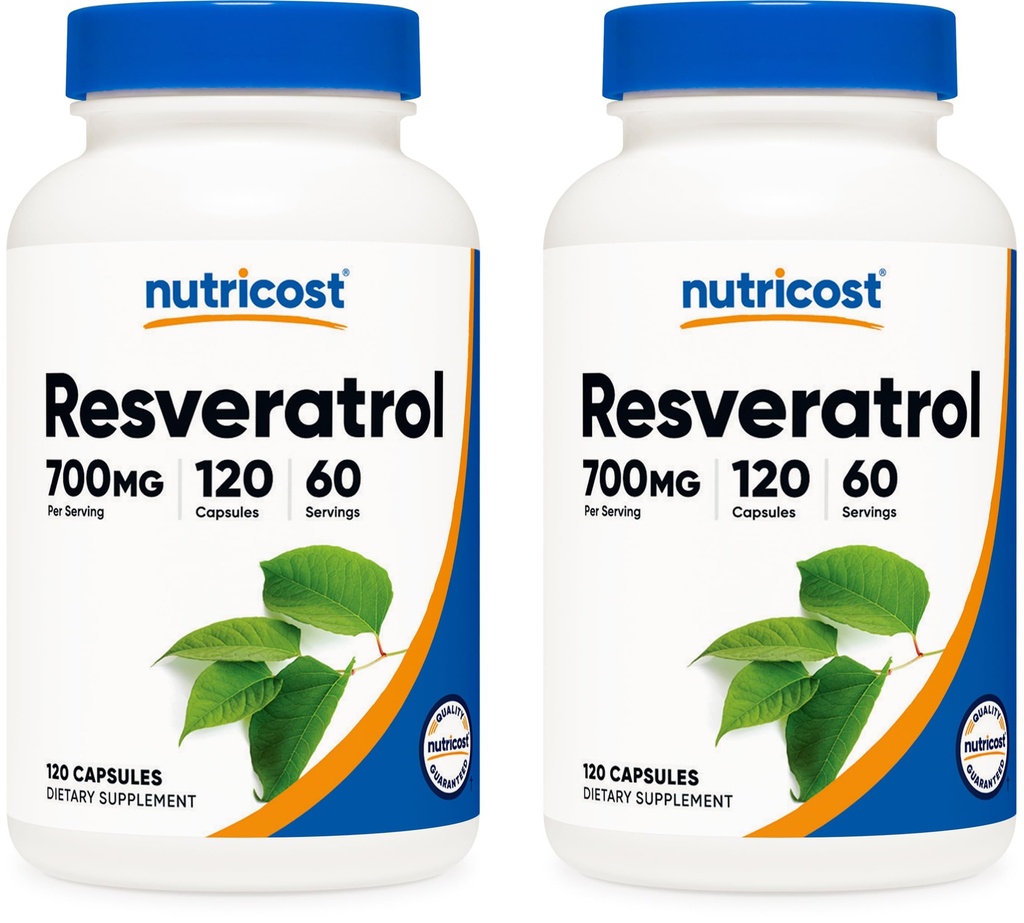 Nutricost Resveratrol 700mg; 120 野菜カプセル - 50% トランスレスベラトロール (2 ボトル)