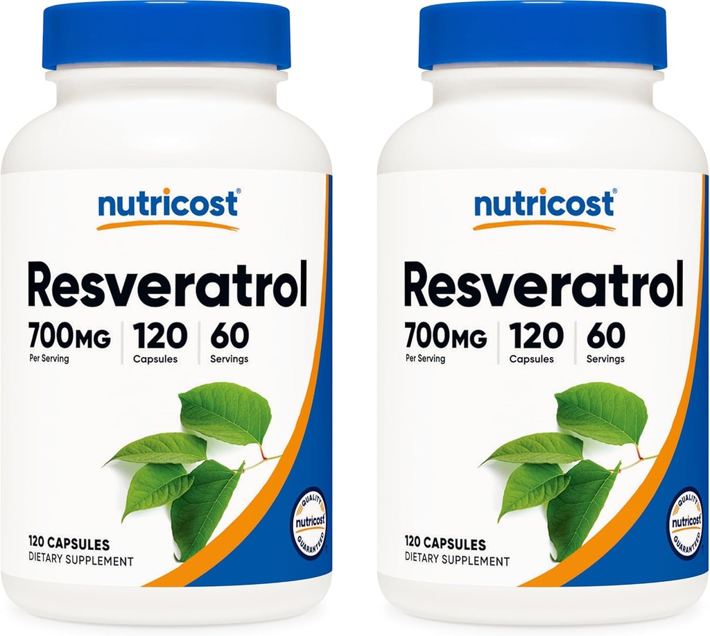 Nutricost Resveratrol 700mg; 120 野菜カプセル - 50% トランスレスベラトロール (2 ボトル)