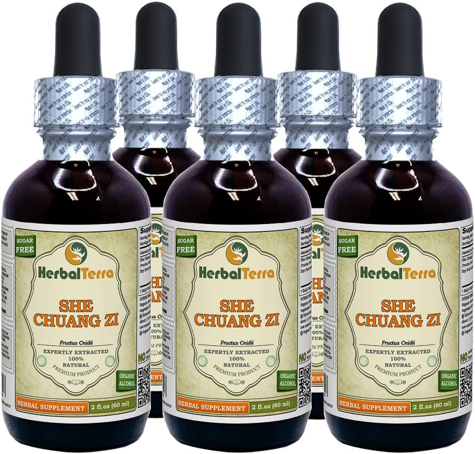She Chuang Zi (Fructus Cnidii) Tincture, Organic Dried Fruits Liquid Extract (Brand Name: HerbalTerra, Proudly Made in USA) 5x2 fl.oz (5x60 ml)