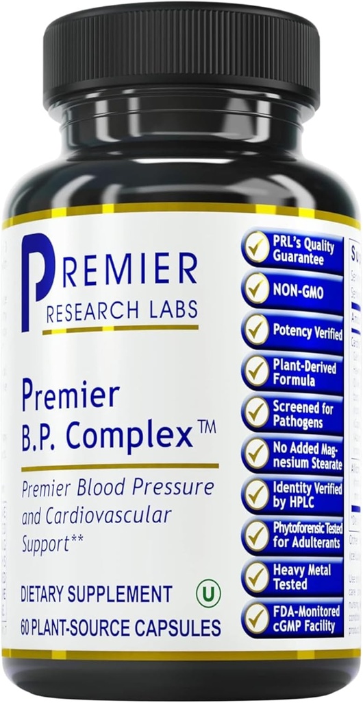Premier Research Labs Premier BP Complex - Heart Health Supplements, BP Formula, Garlic Allicin Supplement, Natural Herbal BP Support Pills with Reishi & Cayenne Pepper - 60 Vegetarian Capsules