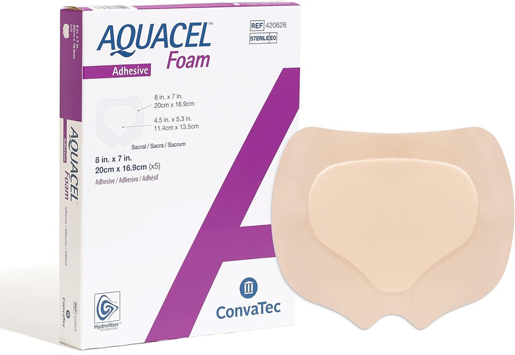 ConvaTec AQUACELの泡8" x7」シリコーンの接着剤、防水、適用範囲が広い、ハイドロファイバーの技術、生殖不能、長方形、5ct箱が付いている医学等級のSacralの傷のドレッシング
