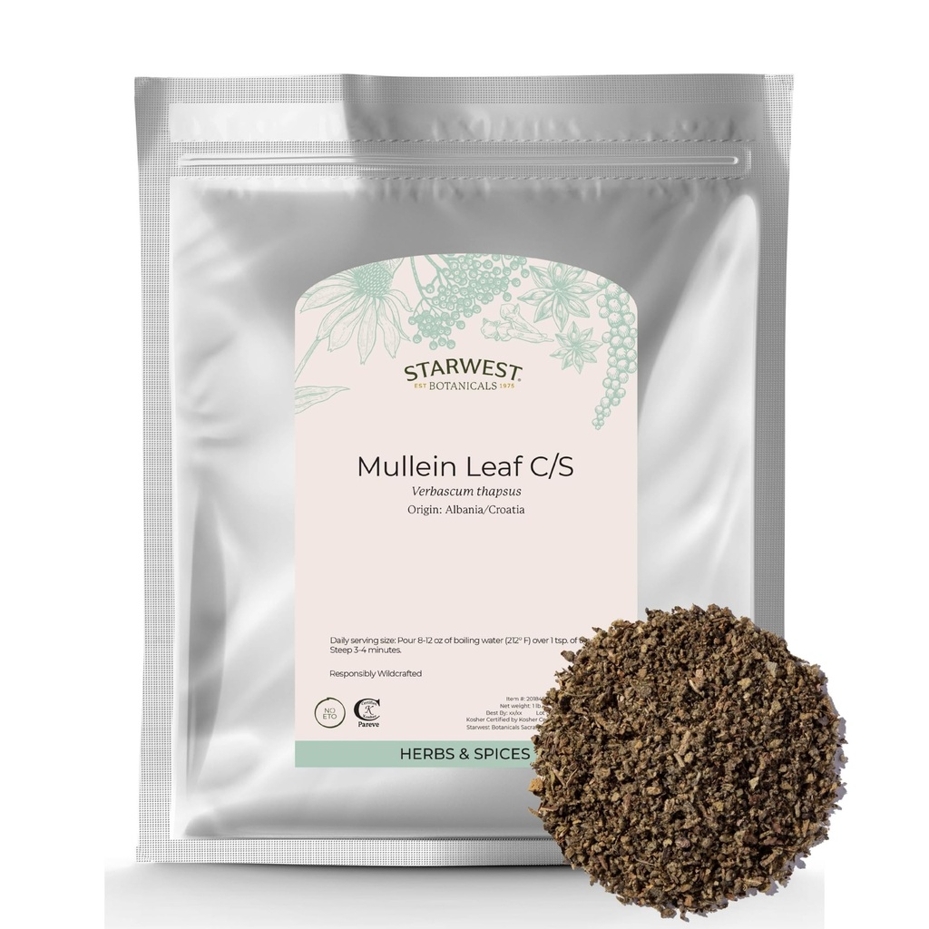 Starwest Botanicals Wildcrafted Mullein リーフ - 乾燥ロースリーフハーブティー、カット&シフテッドバッグ、抗酸化剤の天然ソース、認定コーシャ - バルク 1 ポンドバッグ