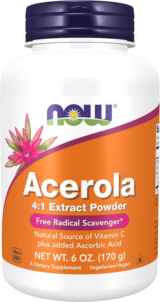 NOWの食糧は、Acerola 4:1のエキスの粉、Acerolaおよびアスコルビン酸、自由なRadeicalのScavenger*、6-Ounceを補います