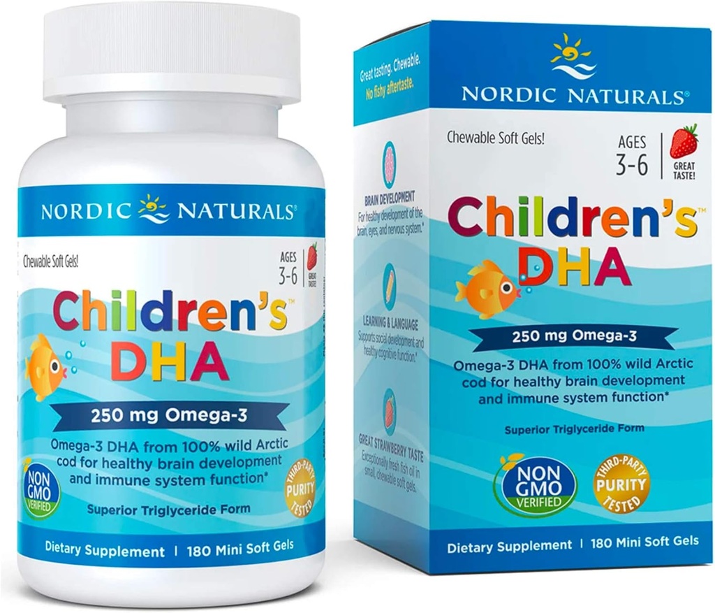 ノルディックナチュラルズ 子供の DHA 250 mg の咀嚼剤、いちご、180 ct