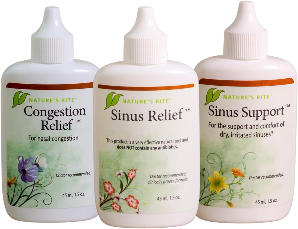 Natures Rite Sinus Trilogy™, 3 Bottle Package, 1.5 oz. (45 mL) Each – Portable, All-Natural Sinus Spray – Non-Addictive Relief for Allergy & Pollution Irritation – Moisturizes & Soothes Sinus Tissue