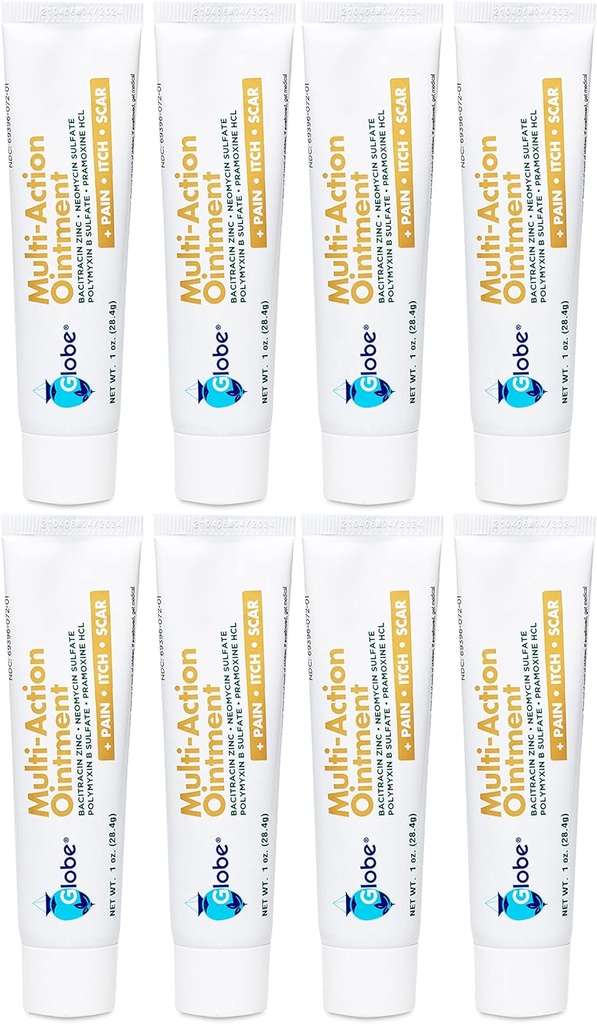 グローブマルチアクション軟膏 | 抗生物質の痛みの緩和、アンチイッチ、およびスカーミニマイザー | ネマイシン、バシクラシン、プラモキシン HCl & Polymyxin Bのファーストエイド軟膏|マイナーカット、スクレープ&バーン (8)