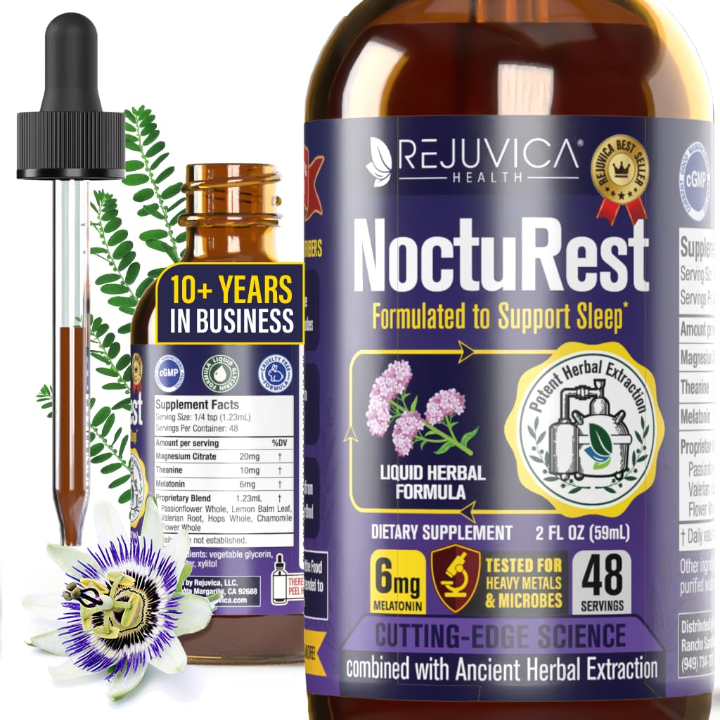 NoctuRest 自然 Sleep-Aid with Valerian and Melatonin - 2X 吸収のためのオールナチュラル液体式 - マグネシウム、L-テアニン&その他