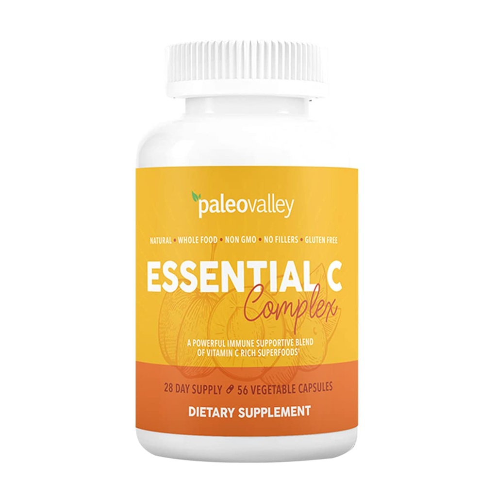 PaleovalleyエッセンシャルCコンプレックス - 免疫サポートのためのビタミンCサプリメント - 1パック、450mg - 有機スーパーフードアンリペAcerolaチェリー、カムカム、アムラベリー - 合成アスコルビン酸なし - 米国製