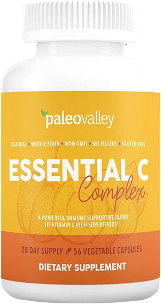 PaleovalleyエッセンシャルCコンプレックス - 免疫サポートのためのビタミンCサプリメント - 1パック、450mg - 有機スーパーフードアンリペAcerolaチェリー、カムカム、アムラベリー - 合成アスコルビン酸なし - 米国製