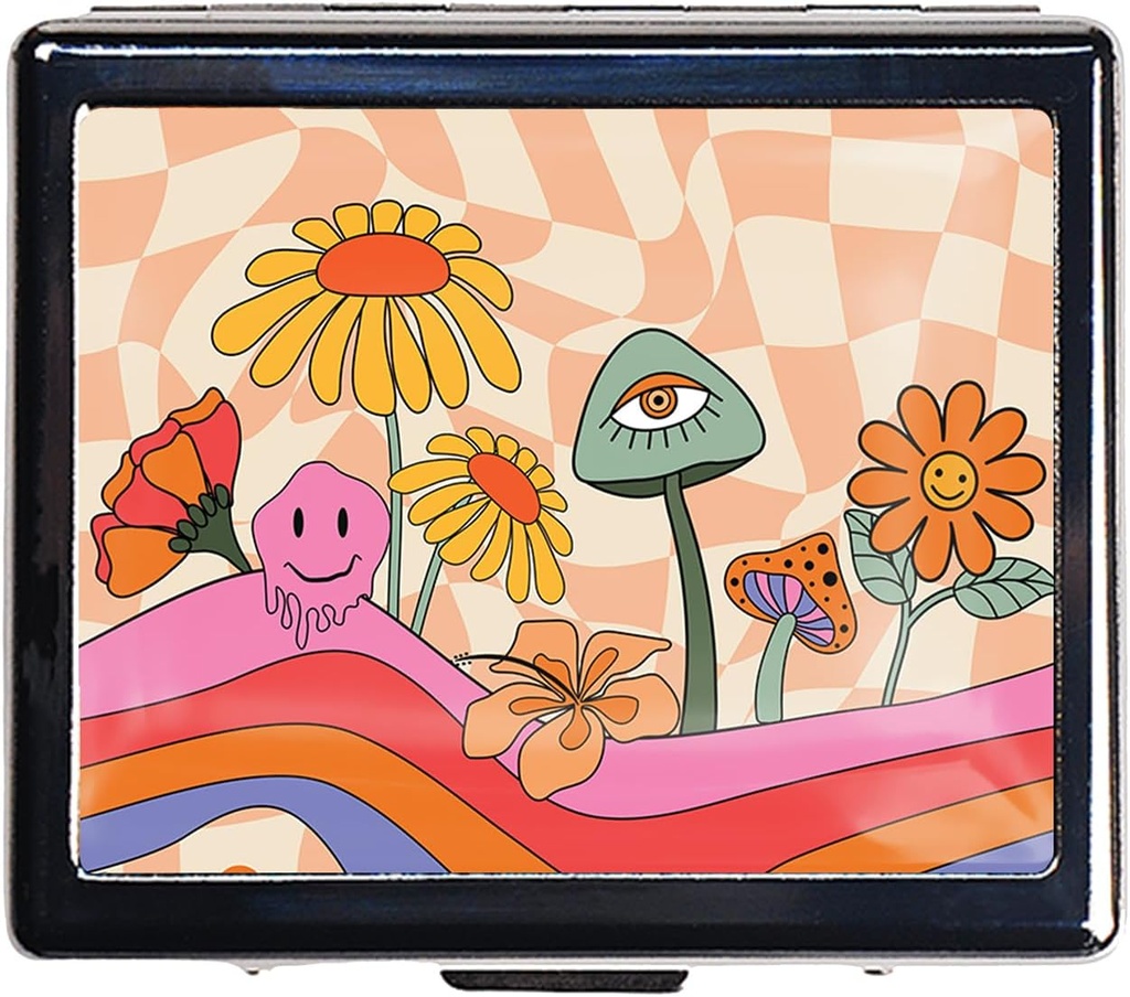 シルバー ヴィンテージ ピル ボックス 7 日 メタル ピル ボックス ミラーと 8 コンパートメント キュート トラベル ピル オルガナイザー for 財布 (虹の花)