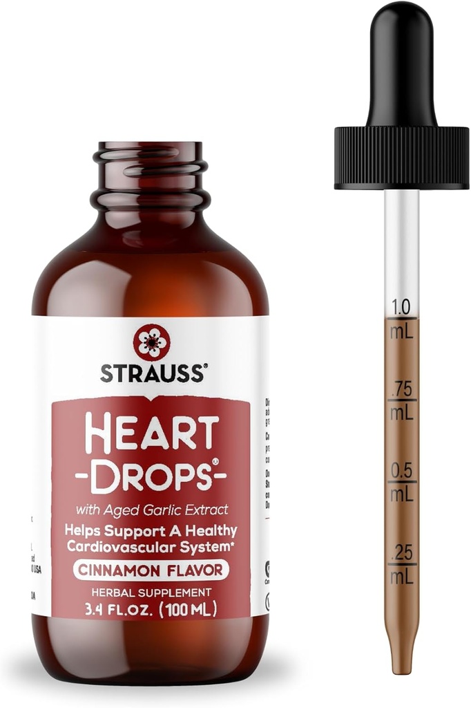 Strauss Naturals Heartdrops、Harbal Heartは、ヨーロッパのミストレテオとエイジドニンニクの抽出物、3.4 fl oz、シナモン風味のサプリメント