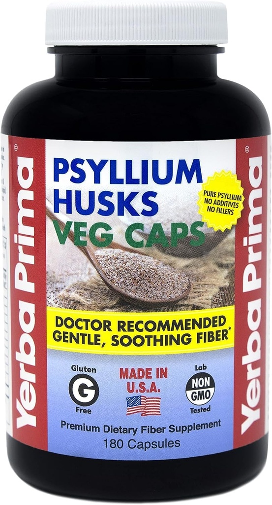Yerba Prima Fiber Psyllium Husks - 180 Veg Caps