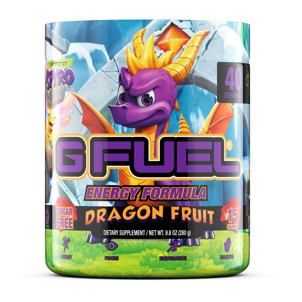 Gの燃料のSpyroのドラゴンのエネルギー飲み物の粉、賭博のためのプレワークアウトのカフェインの組合せ、砂糖の自由な焦点のアミノ、ビタミン+の酸化防止剤、9.8oz (ドラゴンのフルーツ、40のサービング)