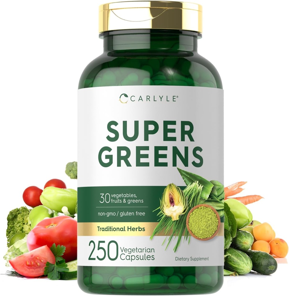 Carlyle Super Greens Capsules | 250 Count | Non-GMO & Gluten Free Supplement