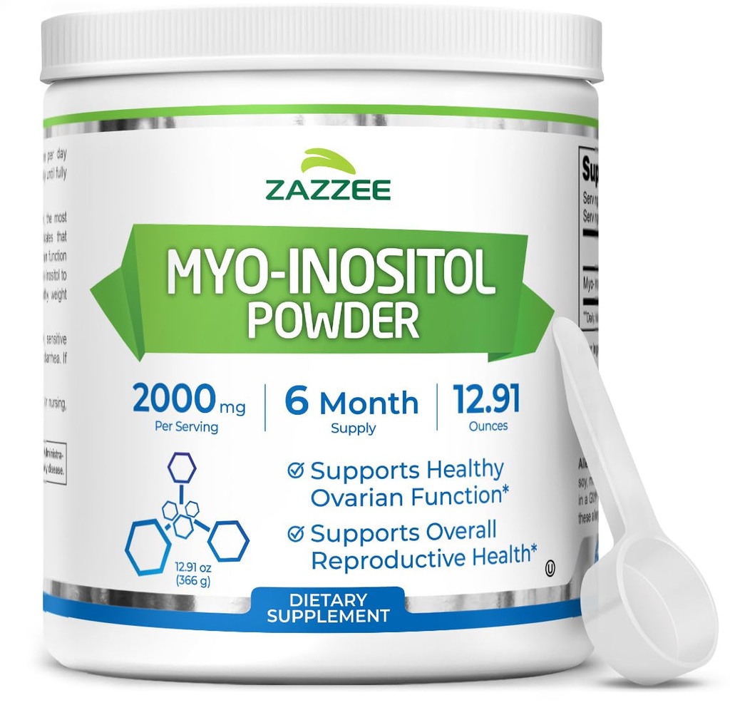 Zazzee Myo-Inositolパウダー、6ヶ月サプライ、183サービング、2000mg/サービング、正確な投与量のための無料スクープ、12.91オンス、100%ピュア、オールナチュラル豊饒および生殖サポート、ビーガン、非GMO