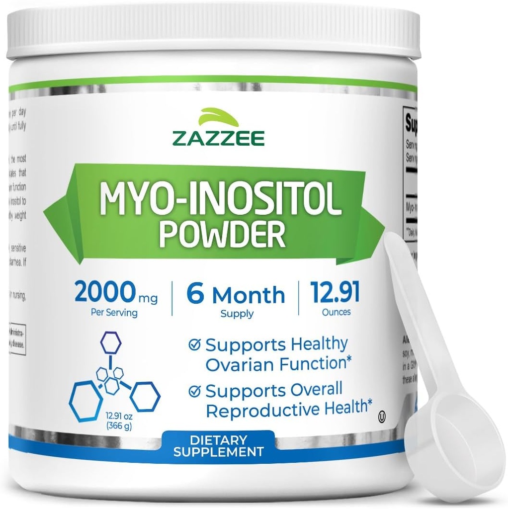 Zazzee Myo-Inositolパウダー、6ヶ月サプライ、183サービング、2000mg/サービング、正確な投与量のための無料スクープ、12.91オンス、100%ピュア、オールナチュラル豊饒および生殖サポート、ビーガン、非GMO