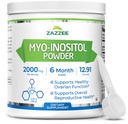 Zazzee Myo-Inositolパウダー、6ヶ月サプライ、183サービング、2000mg/サービング、正確な投与量のための無料スクープ、12.91オンス、100%ピュア、オールナチュラル豊饒および生殖サポート、ビーガン、非GMO