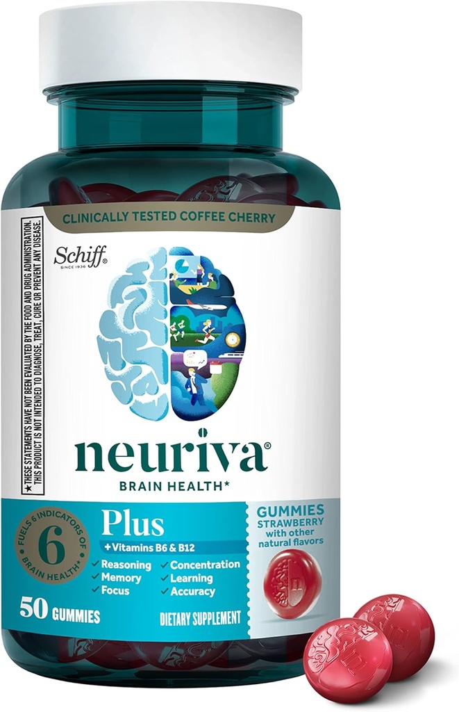 NEURIVAプラス脳は、ビタミンB6およびB12および臨床的にテストされたNootropicsのPhosphatidylserineおよびNeurofactor、50ctのいちごGummiesとの記憶、焦点及び集中+認知機能のための補足を補います