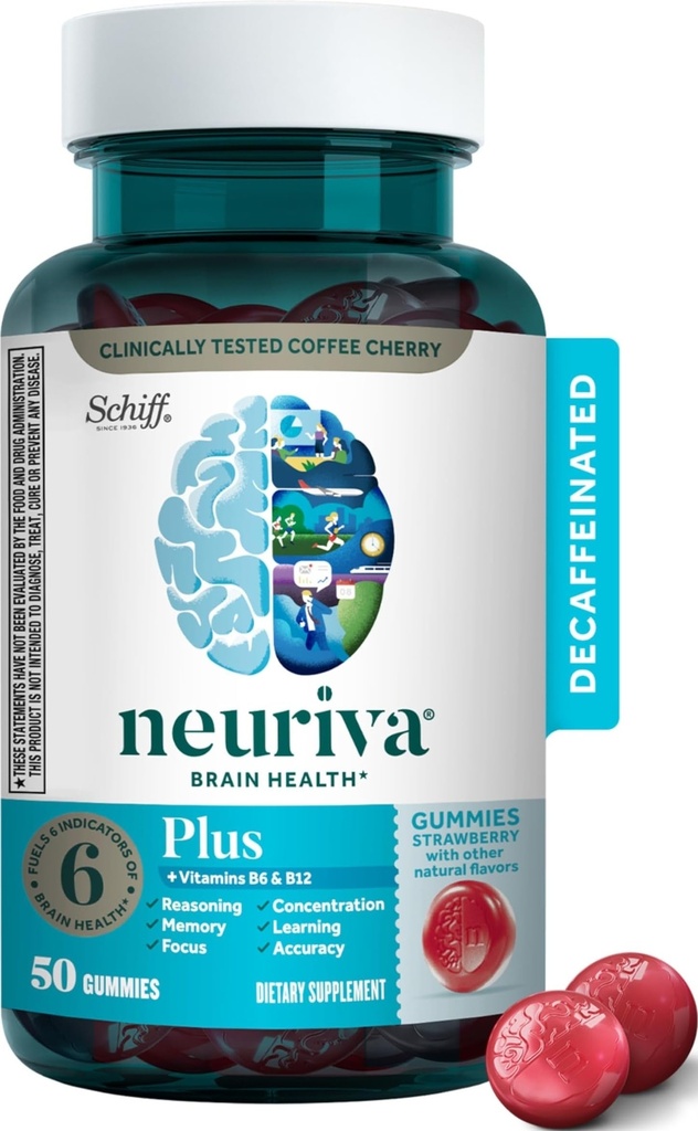 NEURIVAプラス脳は、ビタミンB6およびB12および臨床的にテストされたNootropicsのPhosphatidylserineおよびNeurofactor、50ctのいちごGummiesとの記憶、焦点及び集中+認知機能のための補足を補います