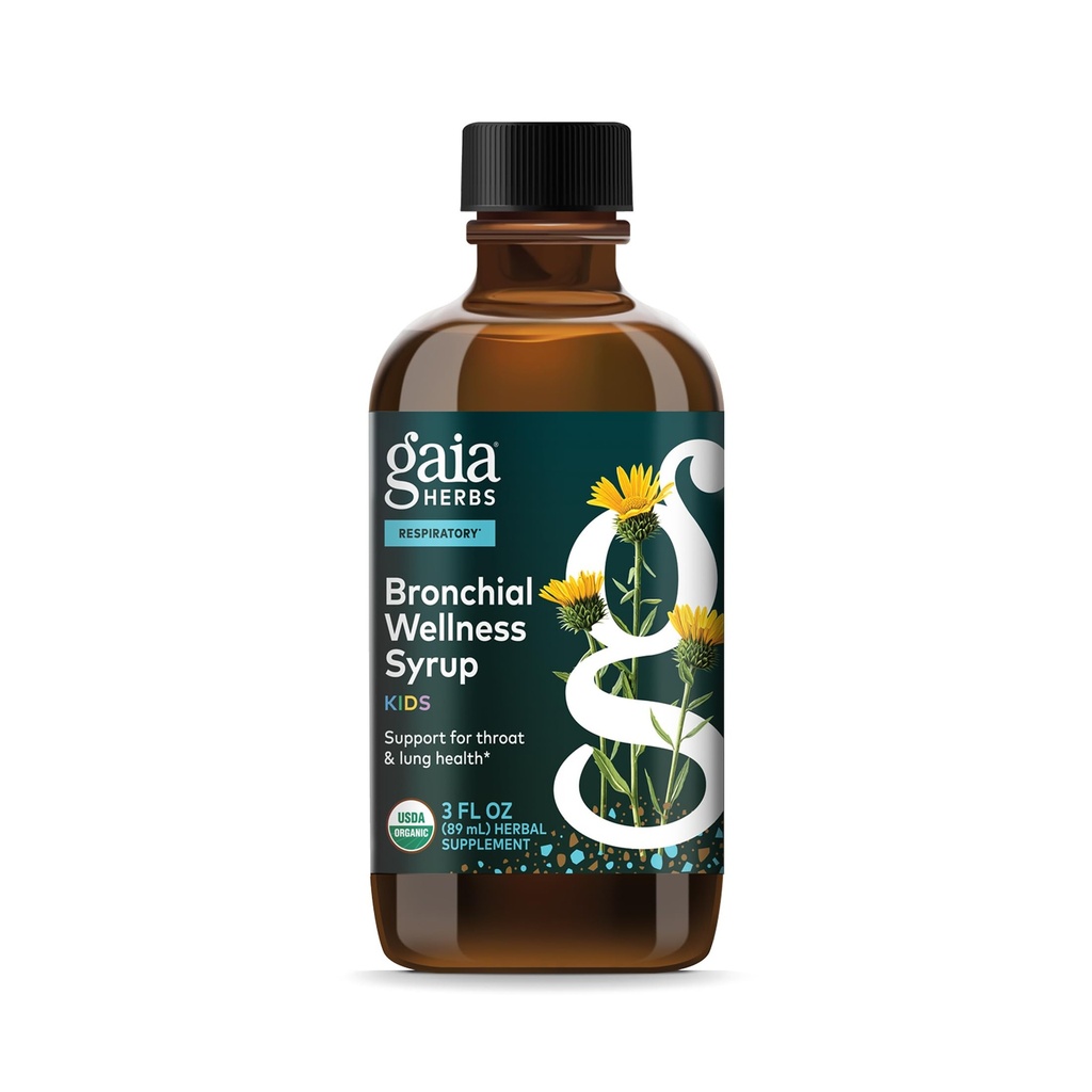 ガイアハーブブロンチアルウェルネスシロップキッズ - 免疫サポートサプリメント - Throat & Lung Healthサポート* - 認定オーガニックフォーミュラと英語プランテン、グラインダー&ハニー - 3 Fl Oz (18のサービング)