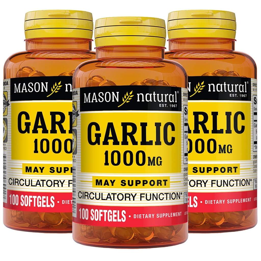 MASON NATURALのニンニクオイル1000のmg、300の日の供給のSoftgelsは、正常な循環機能、3パックを支えます