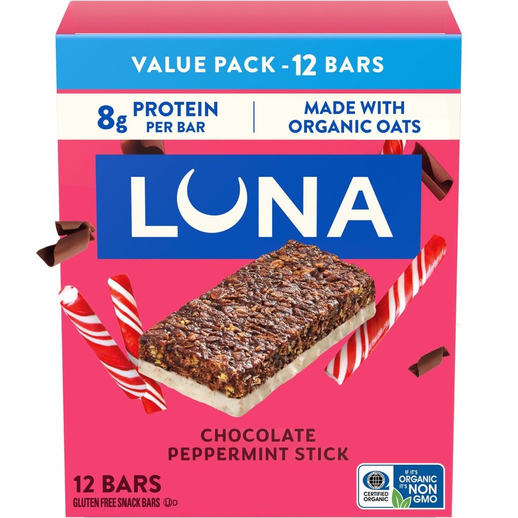 ルナバー - チョコレートペパーミントスティックフレーバー - スナックバー - 非GMO - グルテンフリーのプロテインバー - 有機オート麦で作られた(12パック)