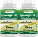 ストレスと気分をリラックスするための最高のナチュラル2パックアシュワガンダカプセル、500mg、120カウント(合計240カプセル)