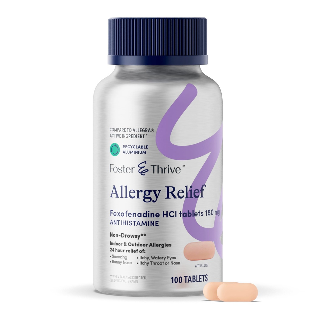 フォスター & 繁栄の Fexofenadine HCl の非 Drowsy アレルギーの救助のためのヘイ・ファーバー、花粉、かゆみの目、および季節的なアレルギー、子供および大人のための有効なサポート、180 mg、100 のタブレット