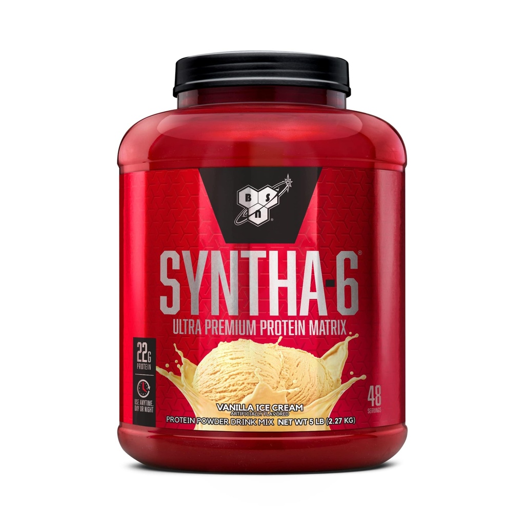 BSN SYNTHA-6 Whey Protein Powder, Micellar Casein, Milk Protein Isolate Powder, Vanilla Ice Cream, 5 Pounds, 48 サービング (パッケージ 1) - Package May Vary