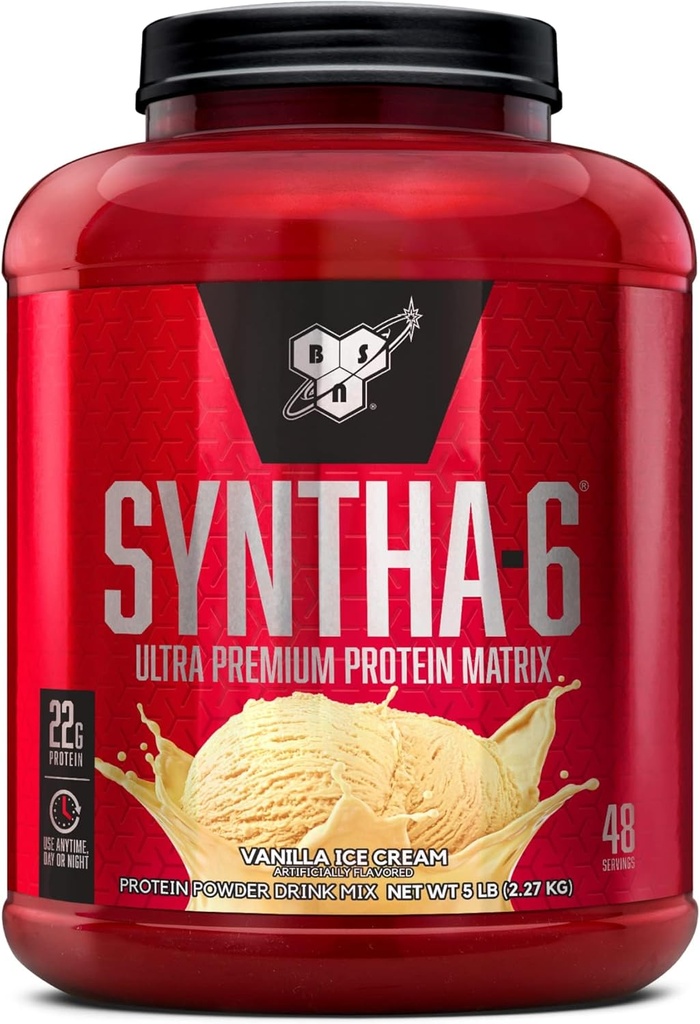 BSN SYNTHA-6 Whey Protein Powder, Micellar Casein, Milk Protein Isolate Powder, Vanilla Ice Cream, 5 Pounds, 48 サービング (パッケージ 1) - Package May Vary
