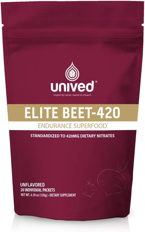 Unived Elite Beet-420 | Beetroot抽出物は、6.5%の食物硝酸塩、420mgの硝酸塩をサービングごとに標準化 | アスリートのための耐久性スーパーフード | ビーガン, カフェインフリー, プレワークアウト | 20 サービング