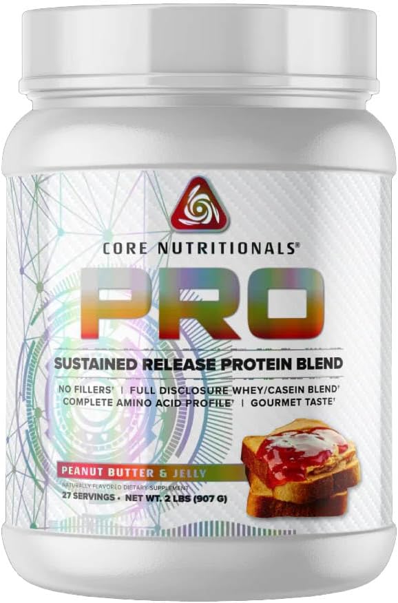 Core Nutritionals Pro Sustainedリリースプロテインブレンド、消化酵素ブレンド、25Gプロテイン、2Gカラブ、27サービング(ピーナッツバターとゼリー)