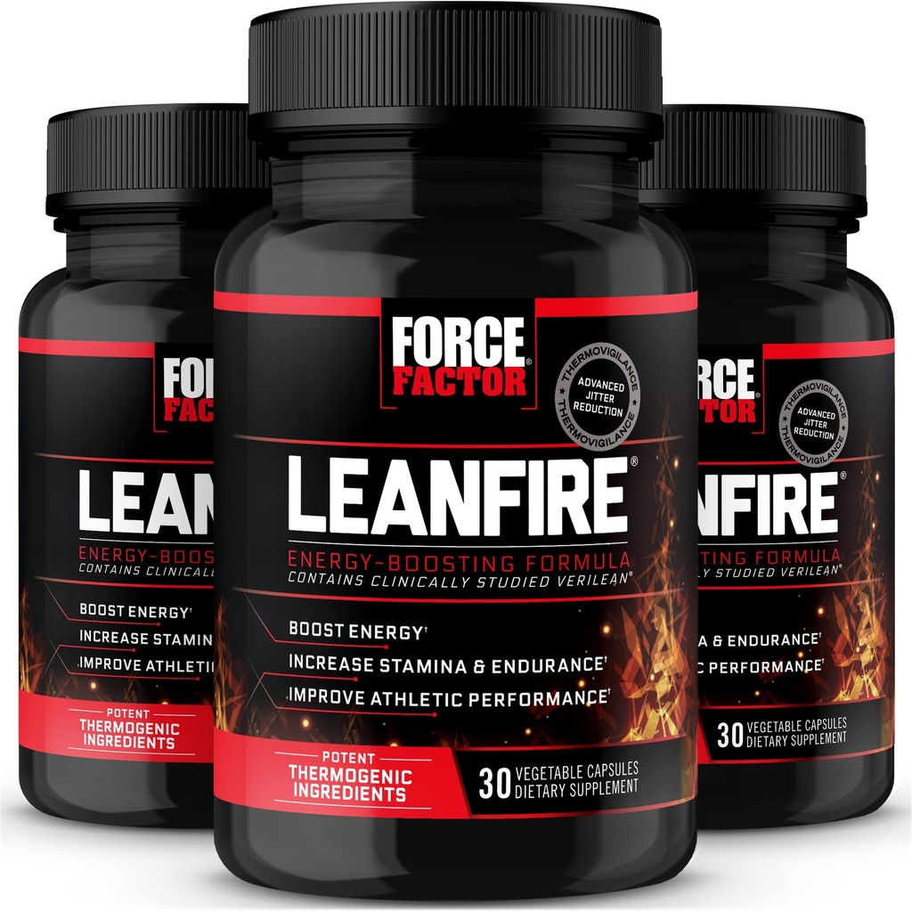フォースファクターLeanFire、3パック、グリーンティーエキスとカフェインを備えたプレワークアウトエネルギーピル、リーンマッスルの構築、アスレチックパフォーマンスの向上、フォーカスの増強、90カプセル