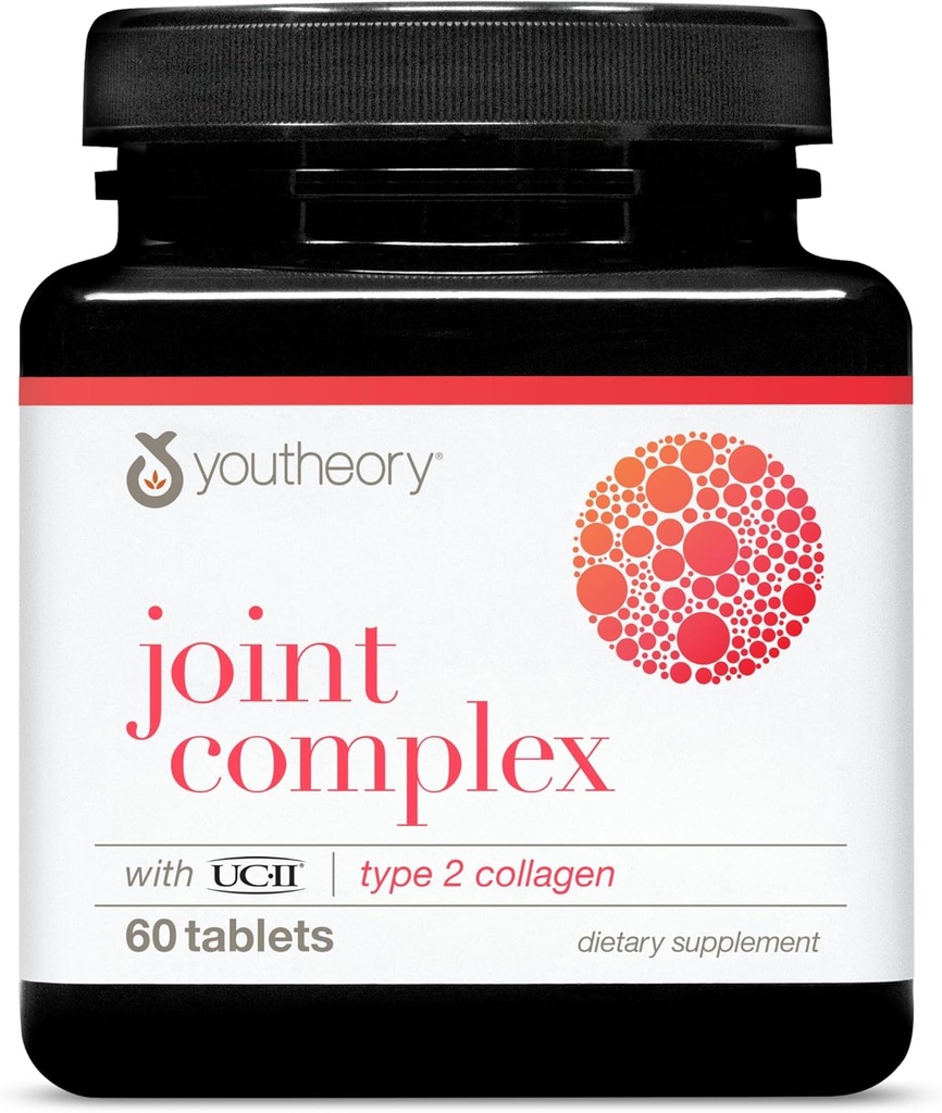 Youtheory Joint Complex with UC-II - for Hair, Nail, Bone, Joint & Muscle Health* - for Men & Women - with Amino Acids, Boswellia Extract, Ginger & Turmeric - 60 Tablets (30-Day Supply)