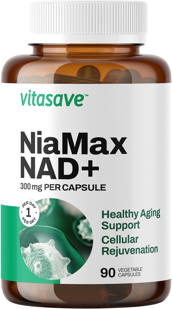 Vitasave NiaMax NAD + サプリメント – カプセルあたり300mg Niacinamide Riboside – エネルギー、健康的な老化とメタボリック機能のための高周波NAD +プレカーサー – ビーガン, 非GMO, グルテンフリー (90 カプセル)