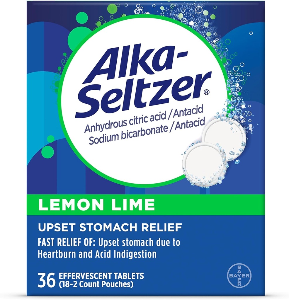 Alka-Seltzerレモンライムハートバーン救済錠、高速酸消化救済、レモンライム風味36Ctのアントエイド
