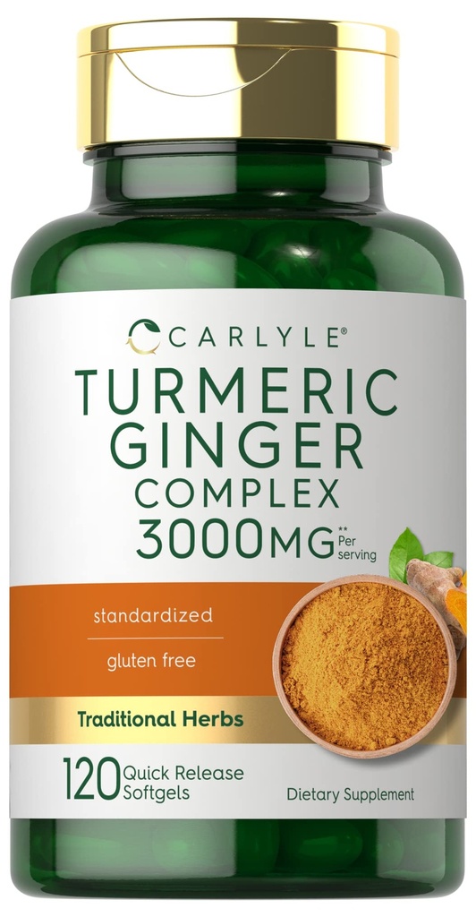 カーライルターメリックとジンジャーサプリメント3000mg | 120 Softgelカプセル | ターメリッククルクミンコンプレックス | ブラックペッパーエキス付 | 非GMO、グルテンフリー