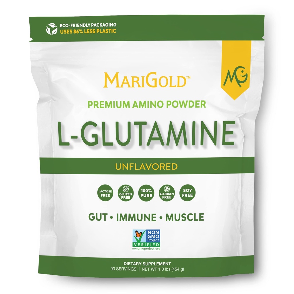 MariGoldの純粋なUnflavored L-Glutamineの粉-健康なGut、免疫および筋肉サポート、非GMOのグルテンフリー、大豆及びアレルゲンは放します(5g/サービングごとの5000mg)