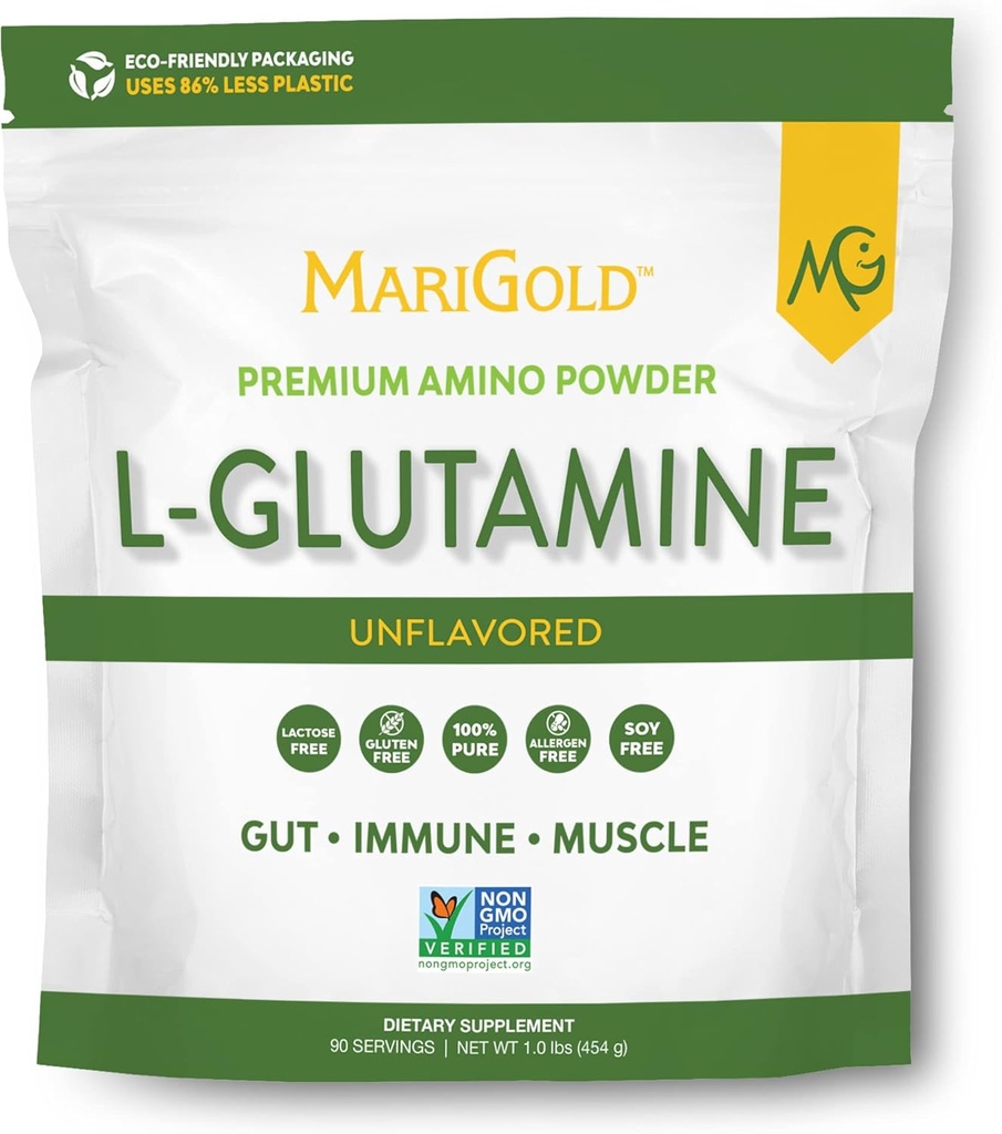 MariGoldの純粋なUnflavored L-Glutamineの粉-健康なGut、免疫および筋肉サポート、非GMOのグルテンフリー、大豆及びアレルゲンは放します(5g/サービングごとの5000mg)