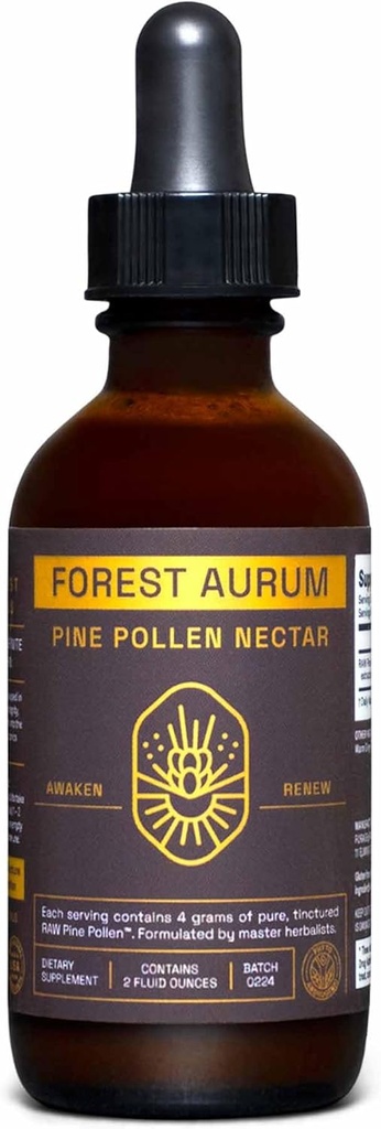 Forest Aurum Pine Pollen Nectar Tincture – 2:1 True Dual-Stage Extraction – Phytosterol Support – Pure Single Origin Pine Pollen Tincture – 2 Fluid Ounce Bottle