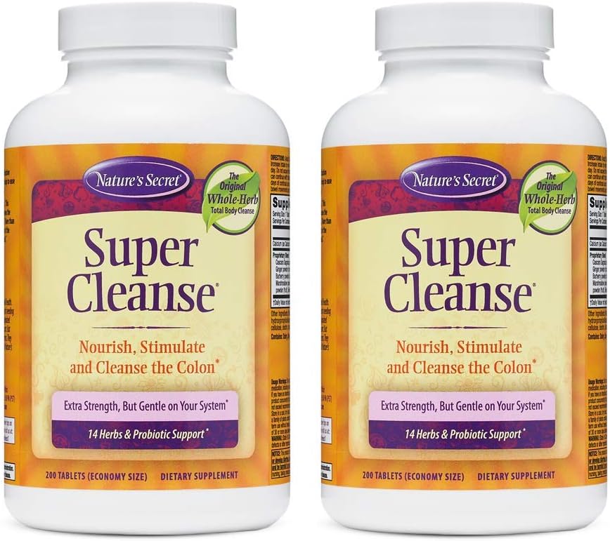 Nature's Secret Super Cleanse Extra Strength Toxin Detox & Gentle Elimination Body Cleanse, Digestive & Colon Health Support - プロバイオティクスで14ハーブのブレンドを刺激する - 200錠(パッケージ2)